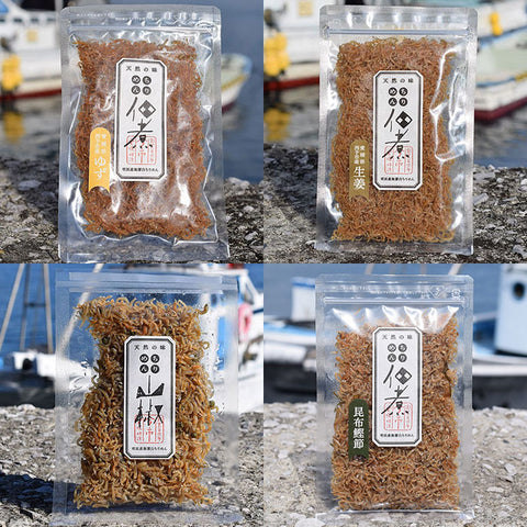 今市水産|ちりめん4種セット(柚子、生姜、山椒、昆布鰹)