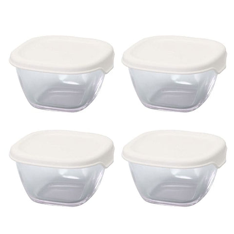 HARIO 保存容器 110ml 耐熱ミニ角小鉢4個セット(ホワイト、レッド)