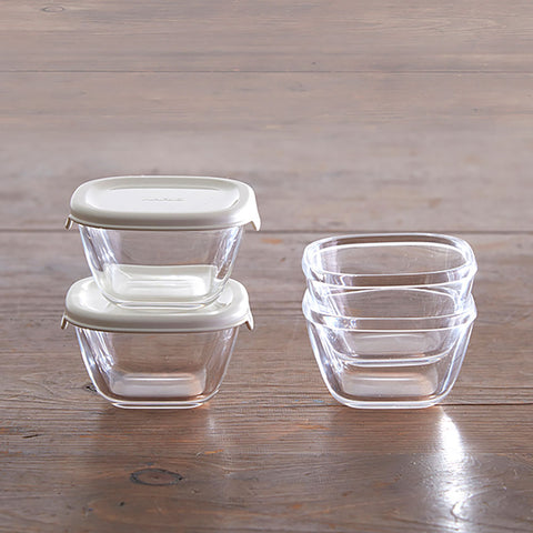 HARIO 保存容器 110ml 耐熱ミニ角小鉢4個セット(ホワイト、レッド)
