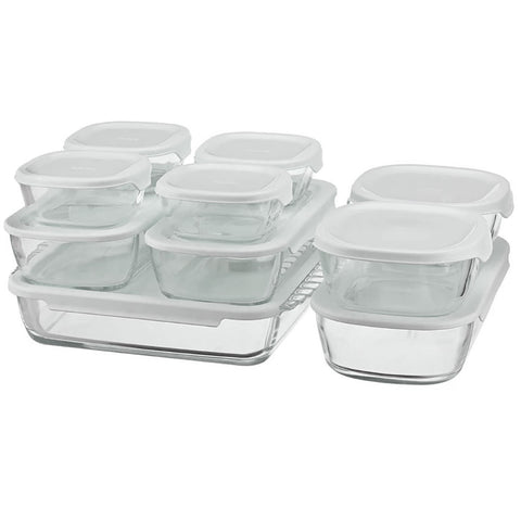 HARIO スタッキング耐熱ガラスコンテナ スクエア 10個セット(保存容器 250ml 600ml 900ml 1.4L 2L )