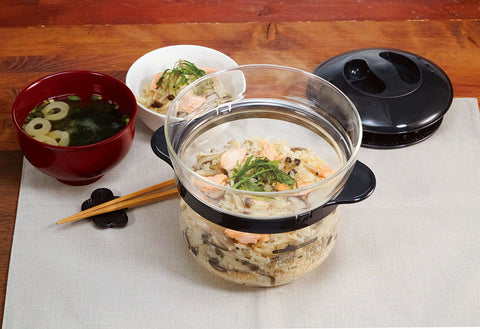 【HARIO】 電子レンジ用炊飯器（約1～2合） ガラスのレンジご飯釜