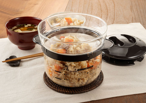 【HARIO】 電子レンジ用炊飯器（約1～2合） ガラスのレンジご飯釜
